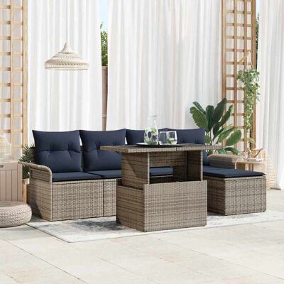 vidaXL Gartensofa-set mit Kissen 6 pcs Grau Poly-Rattan - Grau vidaXL Gartensofa-set mit Kissen 6 pcs Grau Poly-Rattan - Grau