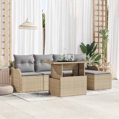 vidaXL Sitzgruppe für den Outdoor mit Kissen 6 pcs Beige Poly Rattan - Beige vidaXL Sitzgruppe für den Outdoor mit Kissen 6 pcs Beige Poly Rattan - Beige