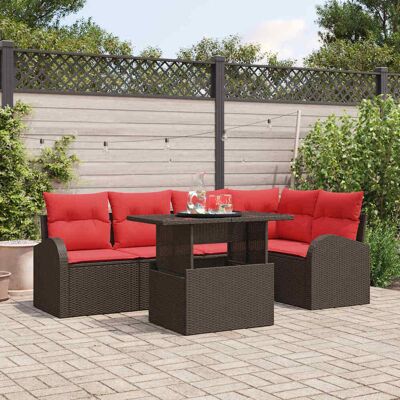 vidaXL Garten-Sofa-Set mit Kissen 6 pcs Braun und Rot Poly-Rattan - Braun vidaXL Garten-Sofa-Set mit Kissen 6 pcs Braun und Rot Poly-Rattan - Braun