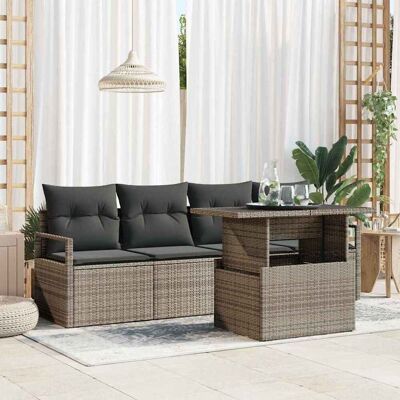 vidaXL Gartensofa-set mit Speicher mit Kissen 5 pcs Grau Poly-Rattan - Grau vidaXL Gartensofa-set mit Speicher mit Kissen 5 pcs Grau Poly-Rattan - Grau