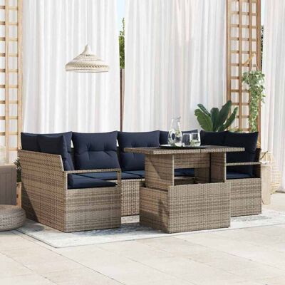 vidaXL Garten-Sofa-Set 7 pcs Grau und Marineblau Poly-Rattan - Grau vidaXL Garten-Sofa-Set 7 pcs Grau und Marineblau Poly-Rattan - Grau