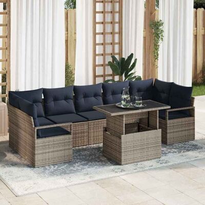vidaXL Garten-Sofa-Set 8 pcs Grau und Marineblau Poly-Rattan - Grau vidaXL Garten-Sofa-Set 8 pcs Grau und Marineblau Poly-Rattan - Grau