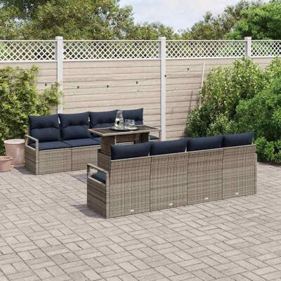 vidaXL Garten-Sofa-Set 7 pcs Grau und Marineblau Poly-Rattan - Grau vidaXL Garten-Sofa-Set 7 pcs Grau und Marineblau Poly-Rattan - Grau