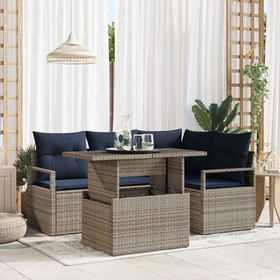 vidaXL Garten-Sofa-Set 5 pcs Grau und Marineblau Poly-Rattan - Grau vidaXL Garten-Sofa-Set 5 pcs Grau und Marineblau Poly-Rattan - Grau