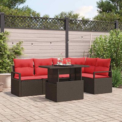 vidaXL Garten-Sofa-Set mit Kissen 6 pcs Braun und Rot Poly-Rattan - Braun vidaXL Garten-Sofa-Set mit Kissen 6 pcs Braun und Rot Poly-Rattan - Braun