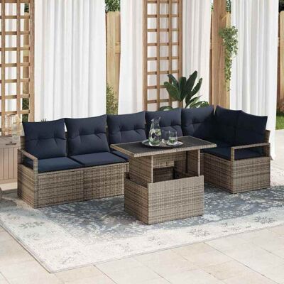 vidaXL Gartensofa-set mit Kissen 7 pcs Grau und Marineblau Poly-Rattan - Grau vidaXL Gartensofa-set mit Kissen 7 pcs Grau und Marineblau Poly-Rattan - Grau