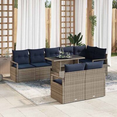 vidaXL Garten-Sofa-Set 9 pcs Grau und Marineblau Poly-Rattan - Grau vidaXL Garten-Sofa-Set 9 pcs Grau und Marineblau Poly-Rattan - Grau