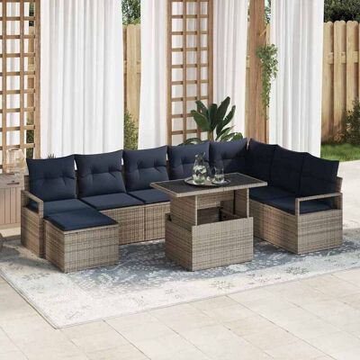 vidaXL Garten-Sofa-Set mit Kissen 9 pcs Grau und Marineblau - Grau vidaXL Garten-Sofa-Set mit Kissen 9 pcs Grau und Marineblau - Grau