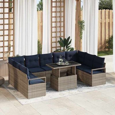 vidaXL Gartensofa-set 10 pcs Grau und Marineblau Poly Rattan - Grau vidaXL Gartensofa-set 10 pcs Grau und Marineblau Poly Rattan - Grau