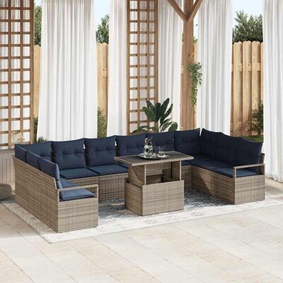 vidaXL Garten-Sofa-Set 11 pcs Grau und Marineblau Poly-Rattan - Grau vidaXL Garten-Sofa-Set 11 pcs Grau und Marineblau Poly-Rattan - Grau