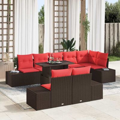 vidaXL Gartensofa-set mit Kissen 9 pcs Braun und Rot Poly-Rattan - Braun vidaXL Gartensofa-set mit Kissen 9 pcs Braun und Rot Poly-Rattan - Braun