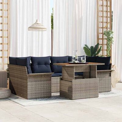 vidaXL Garten-Sofa-Set mit Kissen 7 pcs Grau und Marineblau - Grau vidaXL Garten-Sofa-Set mit Kissen 7 pcs Grau und Marineblau - Grau