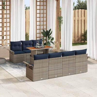 vidaXL Garten-Sofa-Set mit Kissen 8 pcs Grau und Marineblau - Grau vidaXL Garten-Sofa-Set mit Kissen 8 pcs Grau und Marineblau - Grau