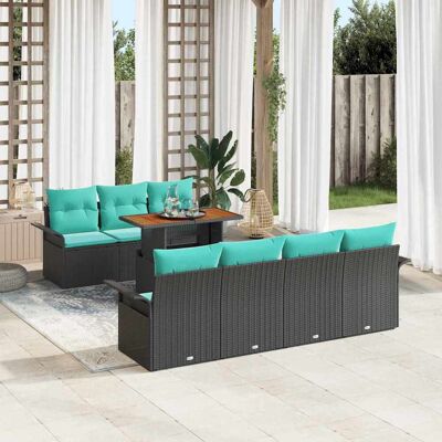 vidaXL Garten-Sofa-Set mit Kissen 8 pcs Schwarz und blau - Schwarz vidaXL Garten-Sofa-Set mit Kissen 8 pcs Schwarz und blau - Schwarz