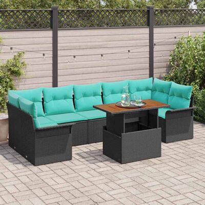 vidaXL Gartensofa-set mit Kissen 8 pcs Schwarz und Blau Poly-Rattan - Schwarz vidaXL Gartensofa-set mit Kissen 8 pcs Schwarz und Blau Poly-Rattan - Schwarz