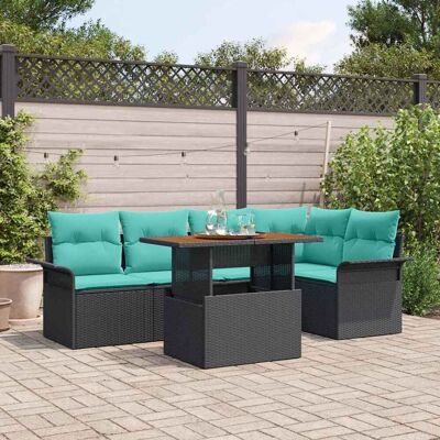 vidaXL Gartensofa-set mit Kissen 6 pcs Schwarz und Blau Poly-Rattan - Schwarz vidaXL Gartensofa-set mit Kissen 6 pcs Schwarz und Blau Poly-Rattan - Schwarz