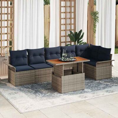 vidaXL Gartensofa-set mit Kissen 7 pcs Grau und Marineblau Poly-Rattan - Grau vidaXL Gartensofa-set mit Kissen 7 pcs Grau und Marineblau Poly-Rattan - Grau
