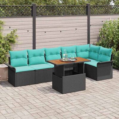 vidaXL Gartensofa-set mit Kissen 7 pcs Schwarz und Blau Poly-Rattan - Schwarz vidaXL Gartensofa-set mit Kissen 7 pcs Schwarz und Blau Poly-Rattan - Schwarz