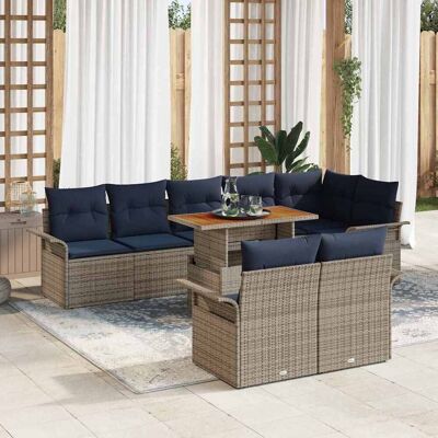 vidaXL Garten-Sofa-Set mit Kissen 9 pcs Grau und Marineblau - Grau vidaXL Garten-Sofa-Set mit Kissen 9 pcs Grau und Marineblau - Grau