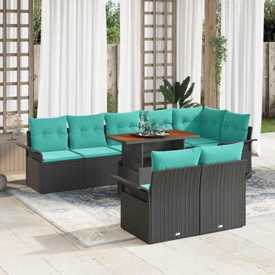 vidaXL Garten-Sofa-Set mit Kissen 9 pcs Schwarz und blau - Schwarz vidaXL Garten-Sofa-Set mit Kissen 9 pcs Schwarz und blau - Schwarz
