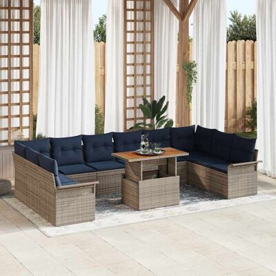 vidaXL Gartensofa-set 11 pcs Grau und Marineblau Poly-Rattan - Grau vidaXL Gartensofa-set 11 pcs Grau und Marineblau Poly-Rattan - Grau