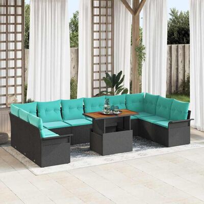 vidaXL Gartensofa-set mit Kissen 11 pcs Schwarz und Blau Poly-Rattan - Schwarz vidaXL Gartensofa-set mit Kissen 11 pcs Schwarz und Blau Poly-Rattan - Schwarz
