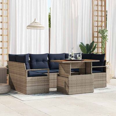 vidaXL Garten-Sofa-Set mit Kissen 7 pcs Grau und Marineblau - Grau vidaXL Garten-Sofa-Set mit Kissen 7 pcs Grau und Marineblau - Grau