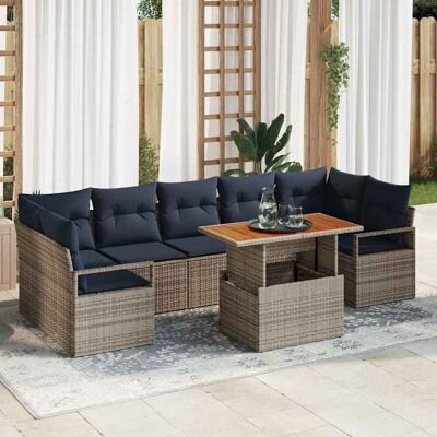 vidaXL Garten-Sofa-Set mit Kissen 8 pcs Grau und Marineblau - Grau vidaXL Garten-Sofa-Set mit Kissen 8 pcs Grau und Marineblau - Grau