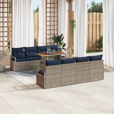 vidaXL Garten-Sofa-Set mit Kissen 9 pcs Grau und Marineblau - Grau vidaXL Garten-Sofa-Set mit Kissen 9 pcs Grau und Marineblau - Grau