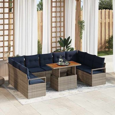 vidaXL Garten-Sofa-Set mit Kissen 10 pcs Grau und Marineblau - Grau vidaXL Garten-Sofa-Set mit Kissen 10 pcs Grau und Marineblau - Grau