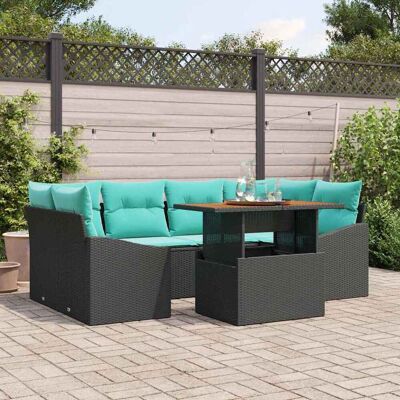 vidaXL Garten Essgruppe mit Kissen 7 pcs Schwarz und Teal - Schwarz vidaXL Garten Essgruppe mit Kissen 7 pcs Schwarz und Teal - Schwarz