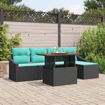 vidaXL Garten Essgruppe mit Kissen 6 pcs Schwarz und Teal - Schwarz vidaXL Garten Essgruppe mit Kissen 6 pcs Schwarz und Teal - Schwarz