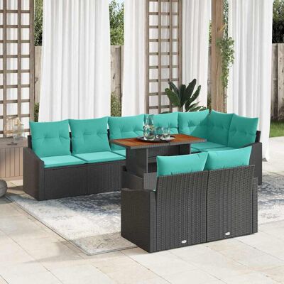 vidaXL Garten Essgruppe mit Kissen 9 pcs Schwarz und Teal - Schwarz vidaXL Garten Essgruppe mit Kissen 9 pcs Schwarz und Teal - Schwarz