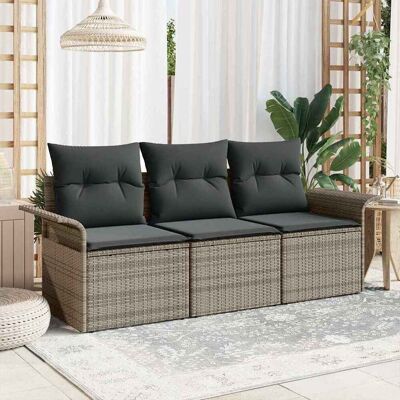 vidaXL Garten-Sofa-Set mit Kissen mit Speicher 3 pcs Grau Poly Rattan - Grau vidaXL Garten-Sofa-Set mit Kissen mit Speicher 3 pcs Grau Poly Rattan - Grau