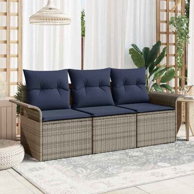 vidaXL Garten-Sofa-Set mit Kissen mit Speicher 3 pcs Grau Poly Rattan - Grau vidaXL Garten-Sofa-Set mit Kissen mit Speicher 3 pcs Grau Poly Rattan - Grau