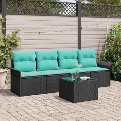vidaXL Gartensofa-set mit Kissen 5 pcs Schwarz und Türkis Poly-Rattan - Schwarz vidaXL Gartensofa-set mit Kissen 5 pcs Schwarz und Türkis Poly-Rattan - Schwarz
