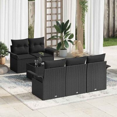 vidaXL Garten-Sofa-Set 6 pcs Schwarz Poly-Rattan und Stahl und Glas - Schwarz vidaXL Garten-Sofa-Set 6 pcs Schwarz Poly-Rattan und Stahl und Glas - Schwarz