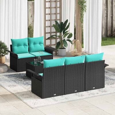 vidaXL Gartensofa-set mit Kissen 6 pcs Schwarz und Türkis Poly-Rattan - Schwarz vidaXL Gartensofa-set mit Kissen 6 pcs Schwarz und Türkis Poly-Rattan - Schwarz