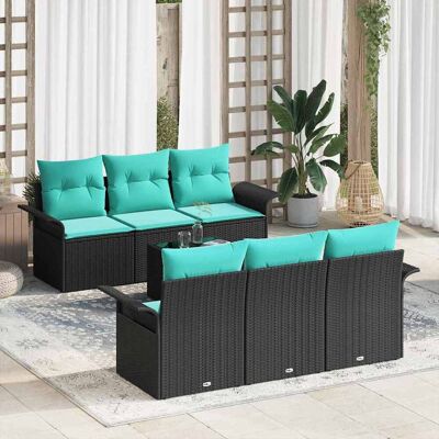 vidaXL Garten-Sofa-Set mit Kissen mit Kissen 7 pcs Schwarz und Türkis - Schwarz vidaXL Garten-Sofa-Set mit Kissen mit Kissen 7 pcs Schwarz und Türkis - Schwarz