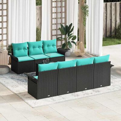 vidaXL Gartensofa-set mit Kissen 8 pcs Schwarz und Türkis Poly-Rattan - Schwarz vidaXL Gartensofa-set mit Kissen 8 pcs Schwarz und Türkis Poly-Rattan - Schwarz