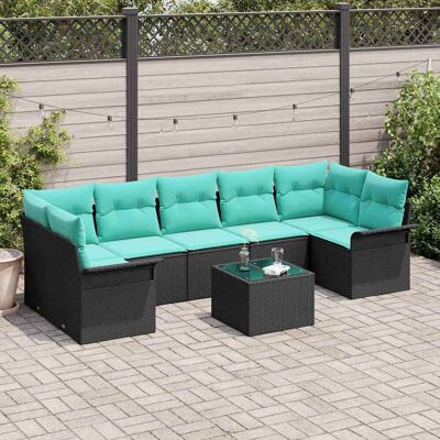 vidaXL Gartensofa-set mit Kissen 8 pcs Schwarz und Türkis Poly-Rattan - Schwarz vidaXL Gartensofa-set mit Kissen 8 pcs Schwarz und Türkis Poly-Rattan - Schwarz