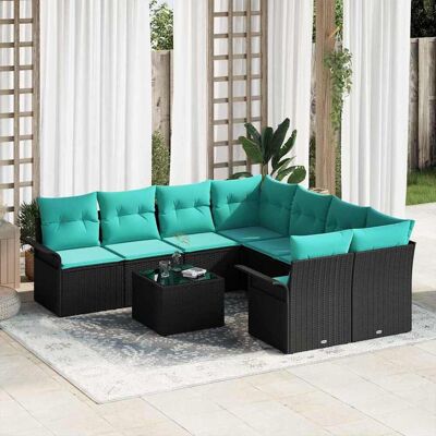 vidaXL Gartensofa-set mit Kissen 9 pcs Schwarz und Türkis Poly-Rattan - Schwarz vidaXL Gartensofa-set mit Kissen 9 pcs Schwarz und Türkis Poly-Rattan - Schwarz