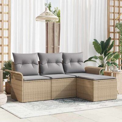vidaXL Garten-Sofa-Set mit Kissen mit Speicher 4 pcs Beige Poly Rattan - Beige vidaXL Garten-Sofa-Set mit Kissen mit Speicher 4 pcs Beige Poly Rattan - Beige