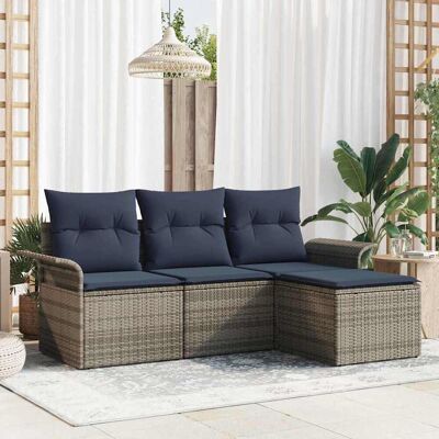 vidaXL Gartensofa-set mit Kissen mit Speicher 4 pcs Grau Poly-Rattan - Grau vidaXL Gartensofa-set mit Kissen mit Speicher 4 pcs Grau Poly-Rattan - Grau