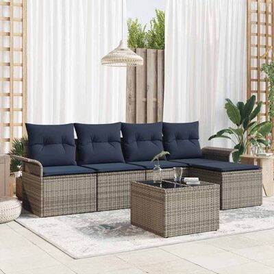 vidaXL Gartensofa-set mit Speicher 6 pcs Grau Poly-Rattan - Grau vidaXL Gartensofa-set mit Speicher 6 pcs Grau Poly-Rattan - Grau