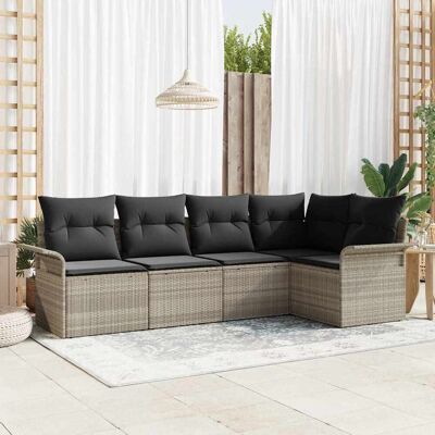 vidaXL Gartensofa-set mit Speicher 5 pcs Hellgrau Poly-Rattan - Grau vidaXL Gartensofa-set mit Speicher 5 pcs Hellgrau Poly-Rattan - Grau