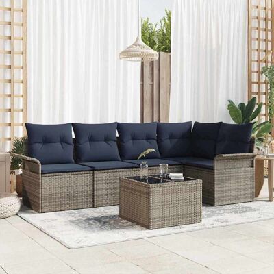 vidaXL Gartensofa-set mit Speicher 6 pcs Grau Poly-Rattan - Grau vidaXL Gartensofa-set mit Speicher 6 pcs Grau Poly-Rattan - Grau