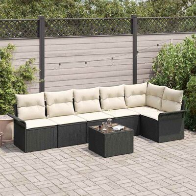 vidaXL Garten-Sofa-Set mit Kissen 7 pcs Schwarz Poly Rattan - Schwarz vidaXL Garten-Sofa-Set mit Kissen 7 pcs Schwarz Poly Rattan - Schwarz