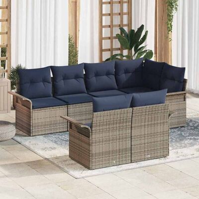 vidaXL Garten-Sofa-Set mit Kissen mit Speicher 7 pcs Grau Poly Rattan - Grau vidaXL Garten-Sofa-Set mit Kissen mit Speicher 7 pcs Grau Poly Rattan - Grau
