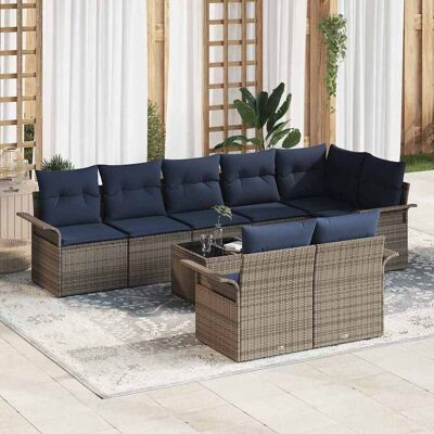 vidaXL Gartensofa-set mit Speicher 9 pcs Grau Poly-Rattan - Grau vidaXL Gartensofa-set mit Speicher 9 pcs Grau Poly-Rattan - Grau